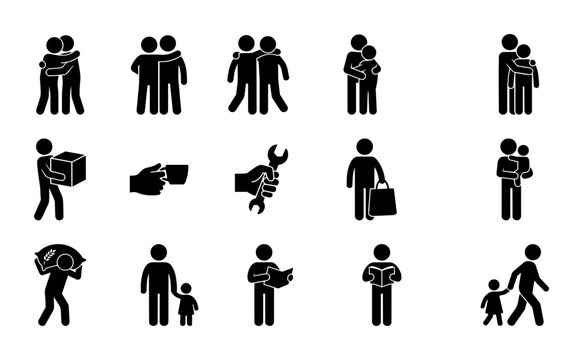 Friendship and Support Icons, Human Connection and Assistance Vector Set, Family and Community Symbols, Diverse Relationships and Help Graphics