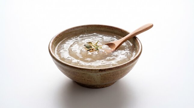 Traditional papeda made from sago isolated on white background. Suitable for cultural education, culinary promotion, tourism, and food branding projects.