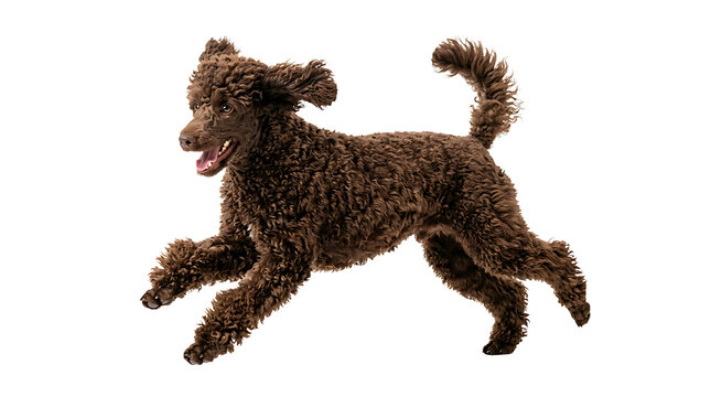 Cute brown dog running on all fours with playful pose isolated on transparent background