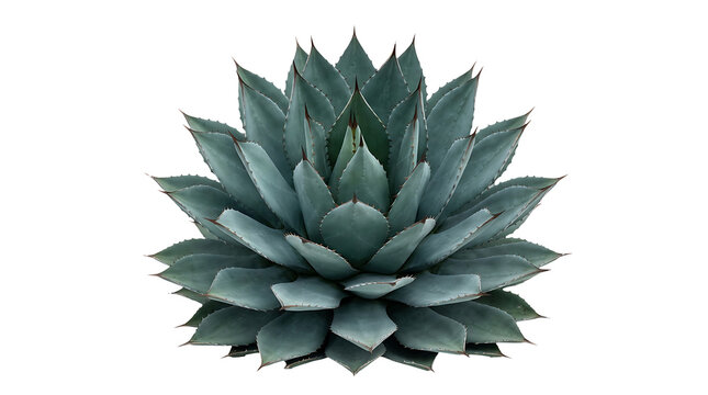 Close-up of a healthy green agave plant with thick spiky leaves isolated on transparent background