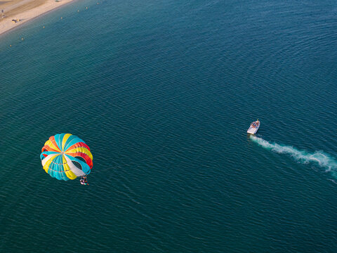 Aerial photo of parachute above sea