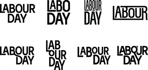 Obraz premium Set of modern minimalist Labour Day typographic logos isolated on white background for corporate holiday design