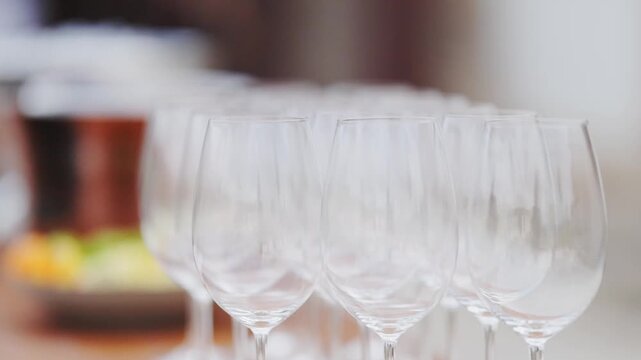Elegant bar counter with clean wine glasses