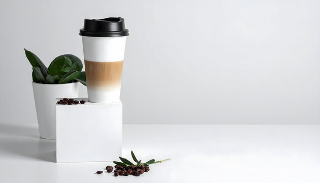 Minimalist coffee composition with elegant styling, warm tones, and modern cafe appeal.