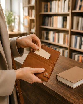 Bookstore shopping with credit card and wallet for books and personal spending
