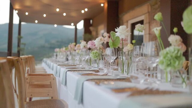 Elegant wedding reception table decor setting