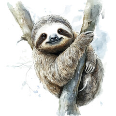 Naklejka premium Sloth, watercolor vector, clipart, isolated on a white background.