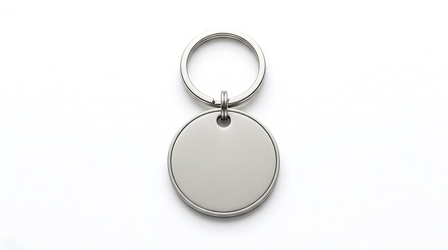 Blank round circular pendant keychain ring blank template, on isolated white background
