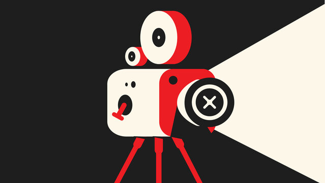 Retro Movie Camera with Spotlight &ndash; Bold Minimal Vector Illustration
