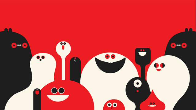 Abstract Crowd of Quirky Characters &ndash; Bold Minimal Colorful Illustration