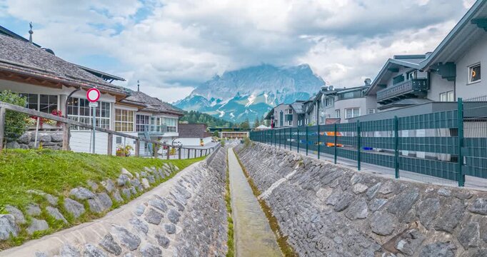 Timelapse toward Zugspitze from Lermoos in Austria