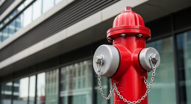Red fire hydrant on urban street.