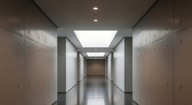 Modern office building interior hallway corridor.