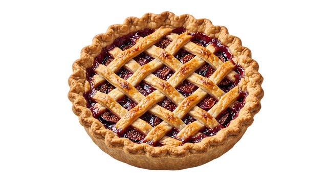 Delicious homemade cherry pie with a golden lattice crust isolated on transparent background