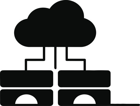 Cloud computing infrastructure icon representing digital data storage and network connectivity systems for modern business operations with displays minimalist black