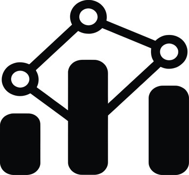 Minimalist bar chart icon featuring connected nodes representing data analytics and business performance metrics tracking with overlaid network connected