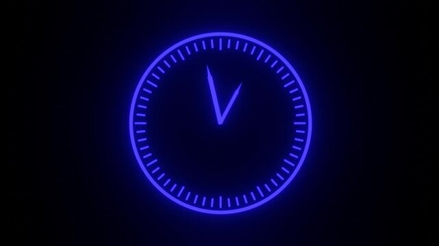 Glowing Blue Neon Analog Clock Spinning Fast Loop Animation