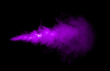 Fototapeta premium Vibrant purple smoke swirling on a deep black background creates dramatic abstract effect, ideal for creative design, digital art, posters, overlays, branding, backgrounds, modern visual projects.