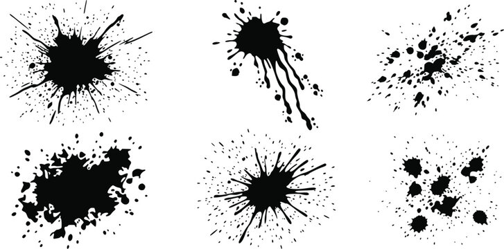 Set of black ink splashes and paint splatter shapes isolated on a white background isolated on white background