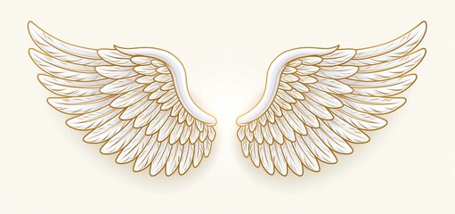 Naklejka premium Elegant gold and white angel wings with a soft glow, perfect for festive and spiritual holiday designs.