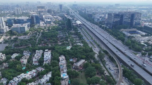 Aerial View of DLF Cyber City and Rapid Metro Gurugram