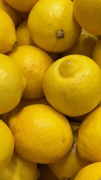 Closeup of fresh yellow lemons, showcasing textured rind and vibrant color as background