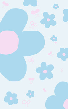 cute blue and pink pattern with flowers and bows seamless background.