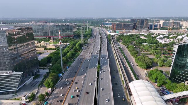 Aerial View of DLF Cyber City and Rapid Metro Gurugram