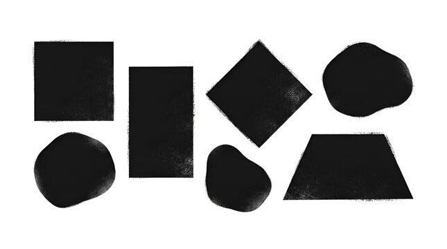 Set of black geometric and organic shapes with textured edges