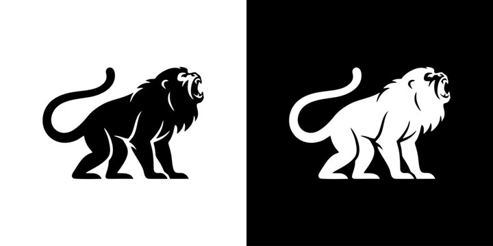 Roaring baboon monkey vector logo icon template in black and white silhouette style