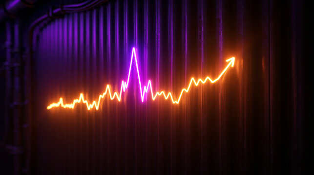 Glowing Financial Graph with Upward Arrow on Dark Wall
