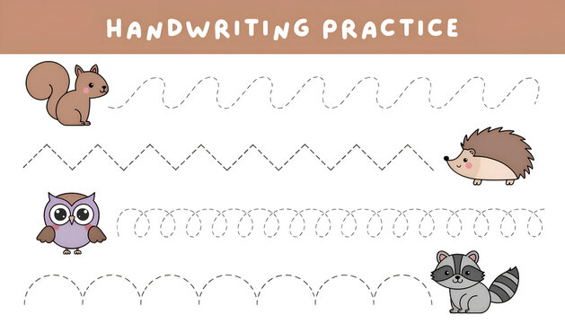 Handwriting Practice Worksheet for Kids Tracing Lines Educational Activity Page Vector Illustration