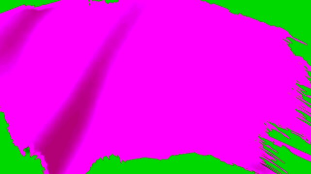 Vibrant magenta paint brush stroke isolated on a bright green chroma key background