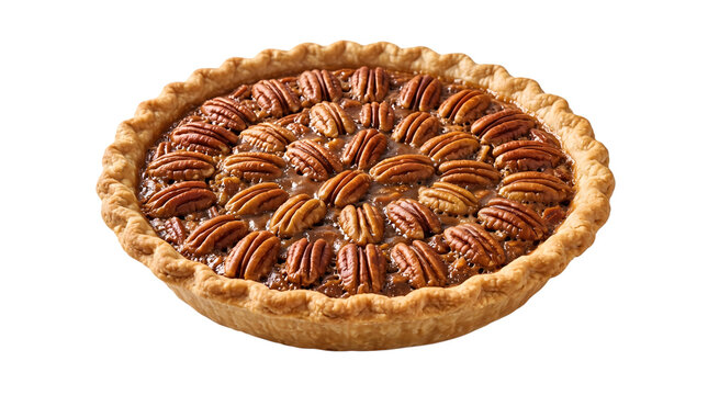 Delicious pecan pie with a golden brown crust and perfectly arranged pecans isolated on transparent background