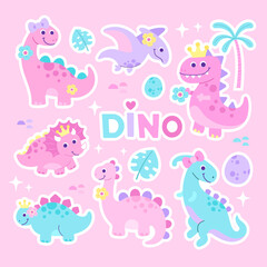 cute girly princess dinosaurs clipart illustration © Yurisma