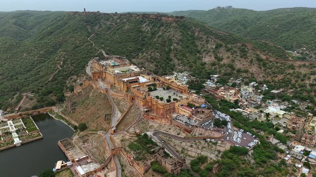 Aerial View of Amer Fort and Maota Lake Jaipur Rajasthan India