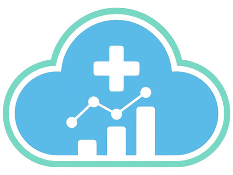 Digital Healthcare Cloud showing medical cross and statistical growth chart for telemedicine data analysis and health technology web hero