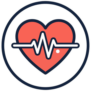 Heart pulse icon featuring a red heart and white heartbeat line within a dark circular border for healthcare and cardiology medical apps