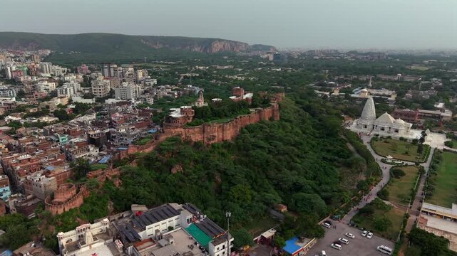 Aerial View of Moti Dungri Fort and Birla Mandir Jaipur Rajasthan