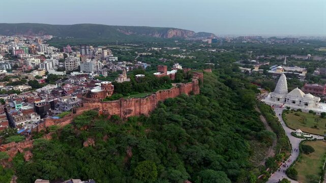 Aerial View of Moti Dungri Fort and Birla Mandir Jaipur Rajasthan