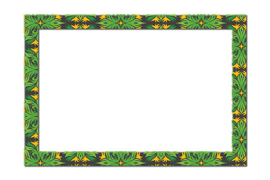 Tropical green leaf frame, botanical floral border with yellow accents, decorative nature picture frame for summer invitations and cards