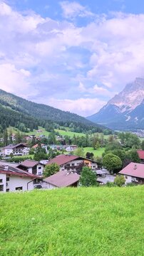 Pan over Lermoos and Zugspitze in the Austrian Alps