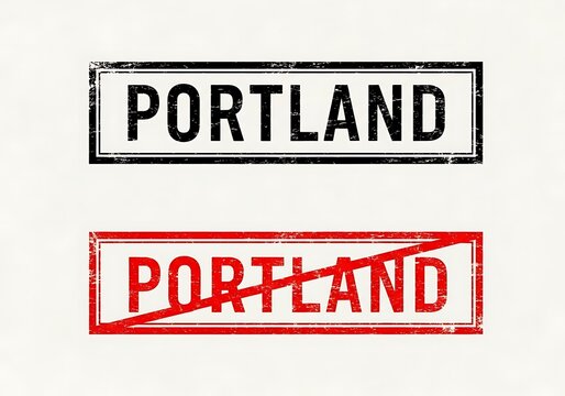 Portland city name sign in red and white colors