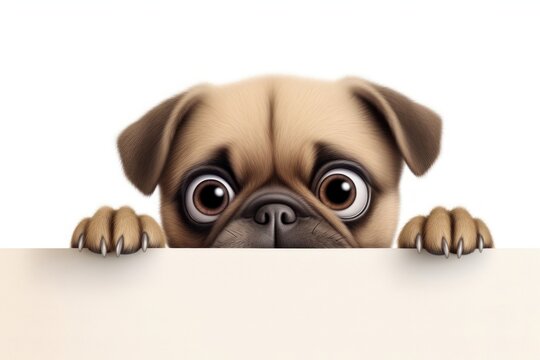 Animal pug peeking cartoon.