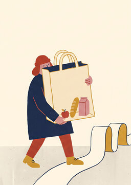 Consumer Carrying Shopping Bags Along Endless Spending Cycle