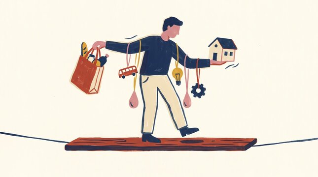 Man Balancing Work Shopping Family and Home Responsibilities