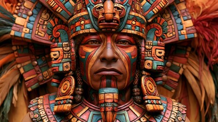 Obraz premium Ancient civilization warrior wearing ceremonial tribal headdress and face paint