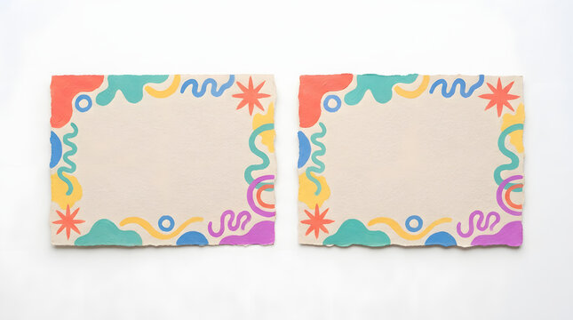 Two horizontal stationery cards with colorful abstract hand drawn