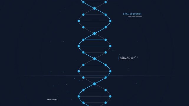 Rotating 3D DNA helix animation with glowing base pairs and molecular structure for science and medical use