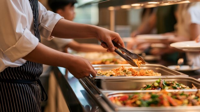 Chef serving buffet food at catering event